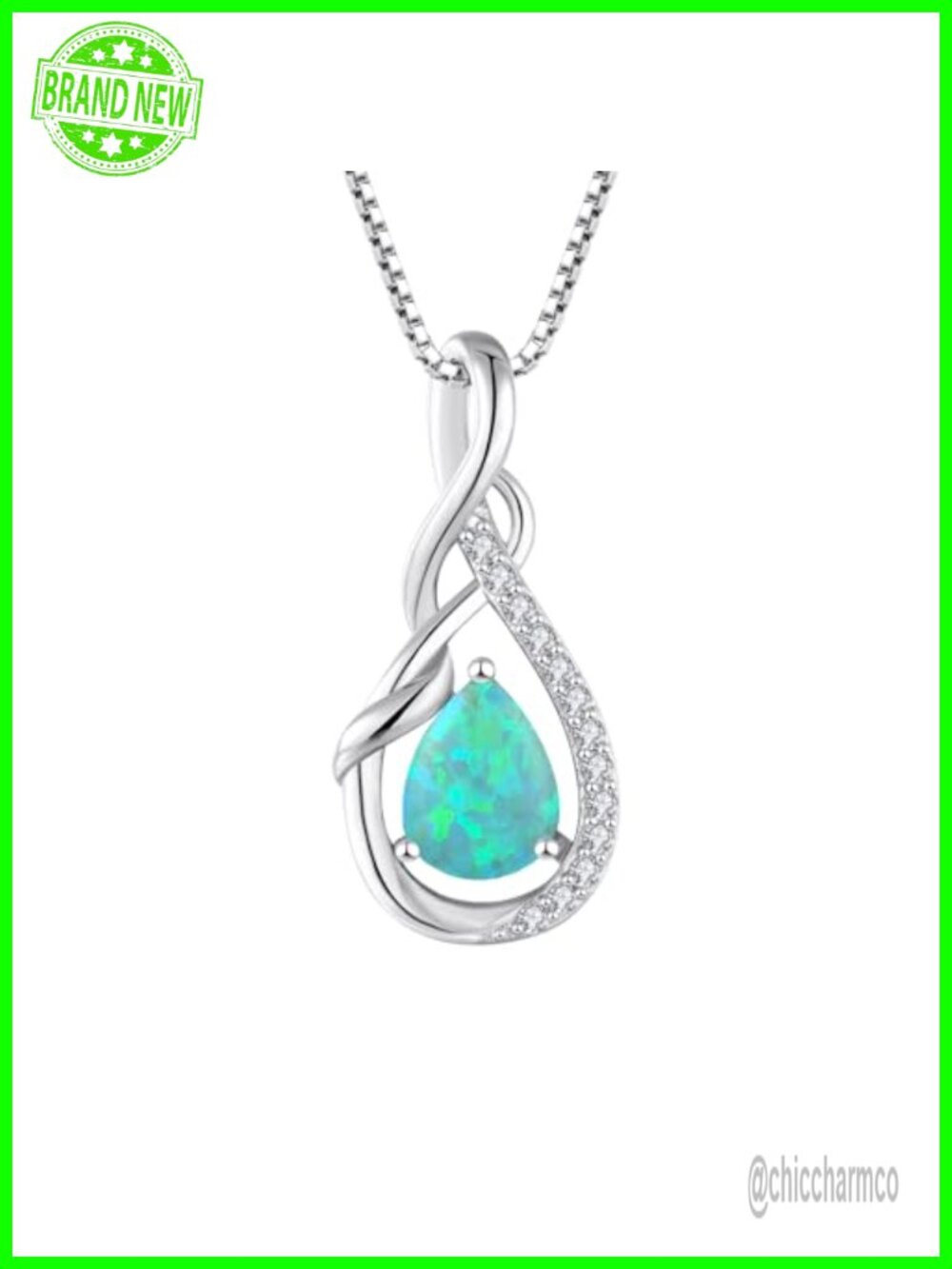 925 Sterling Silver Infinity Teardrop Pendant Necklace 18in Box Chain